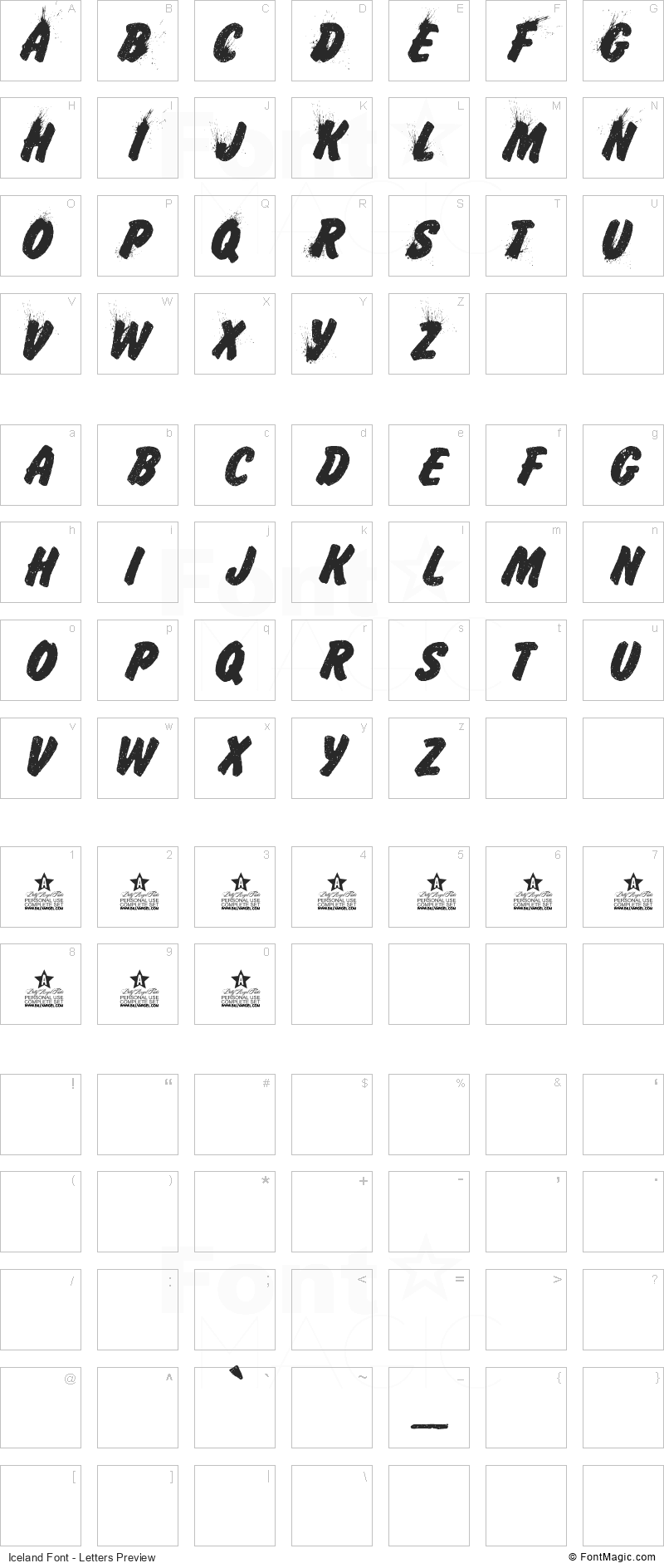 Iceland Font - All Latters Preview Chart