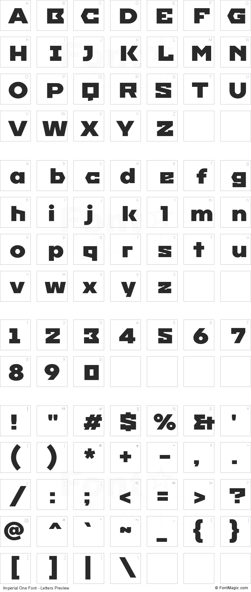 Imperial One Font - All Latters Preview Chart