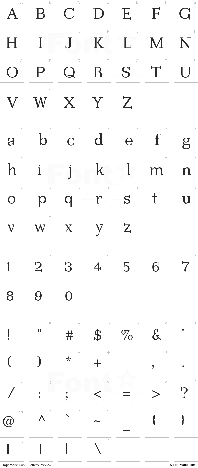 Imprimerie Font - All Latters Preview Chart