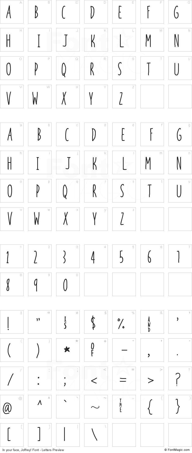 In your face, Joffrey! Font - All Latters Preview Chart