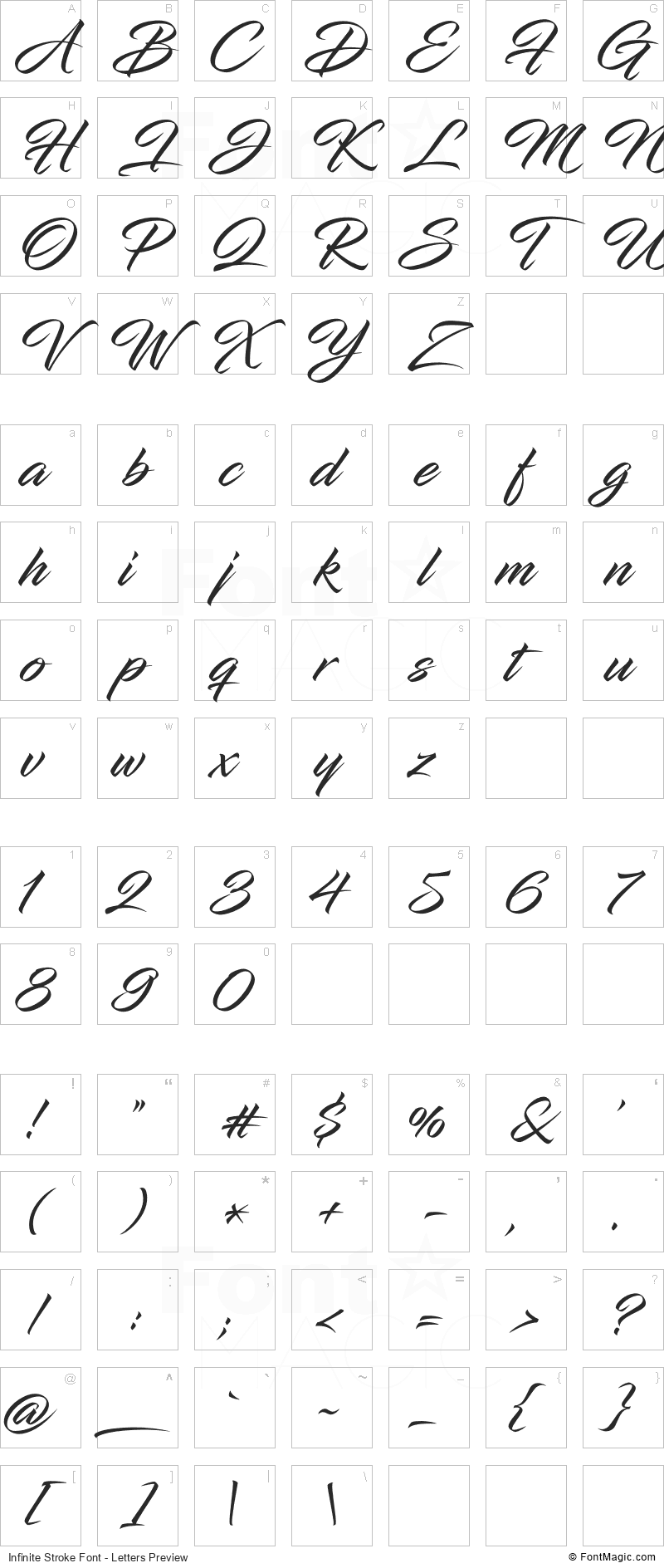 Infinite Stroke Font - All Latters Preview Chart