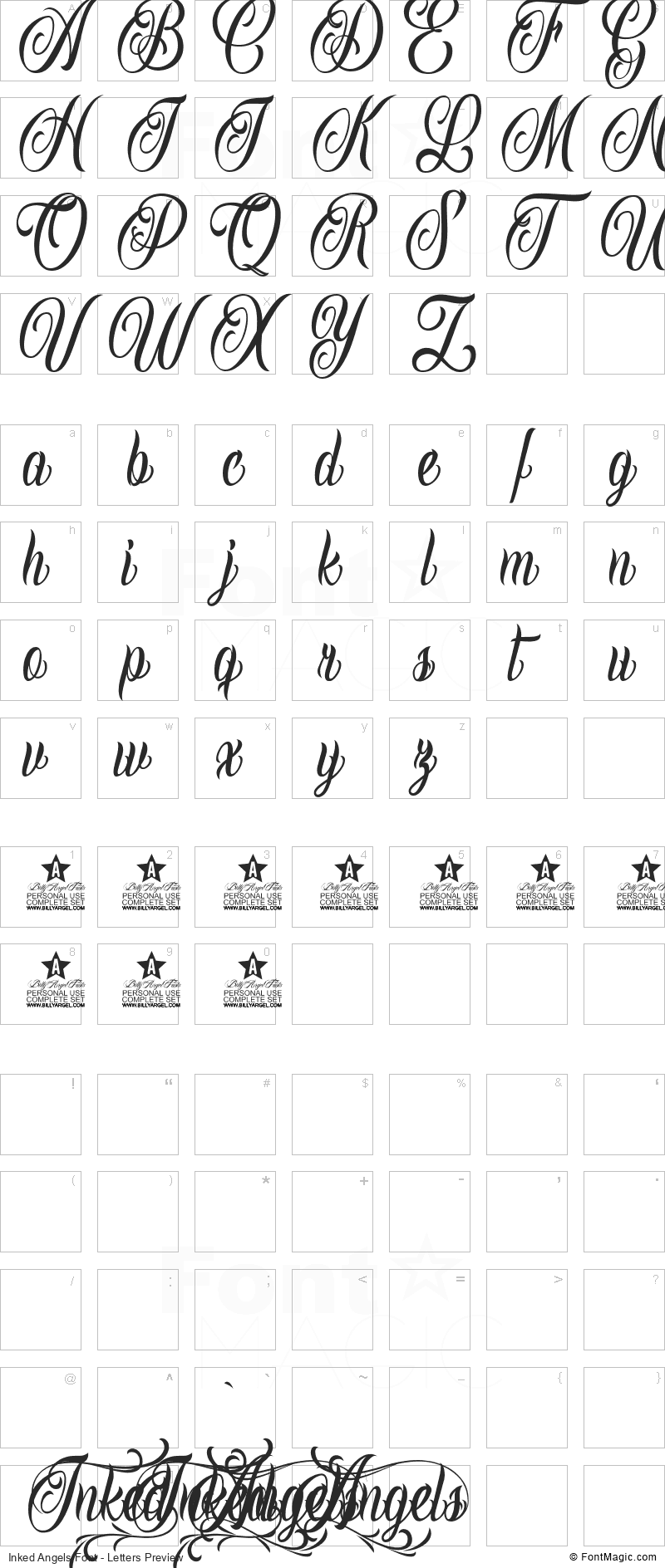 Inked Angels Font - All Latters Preview Chart