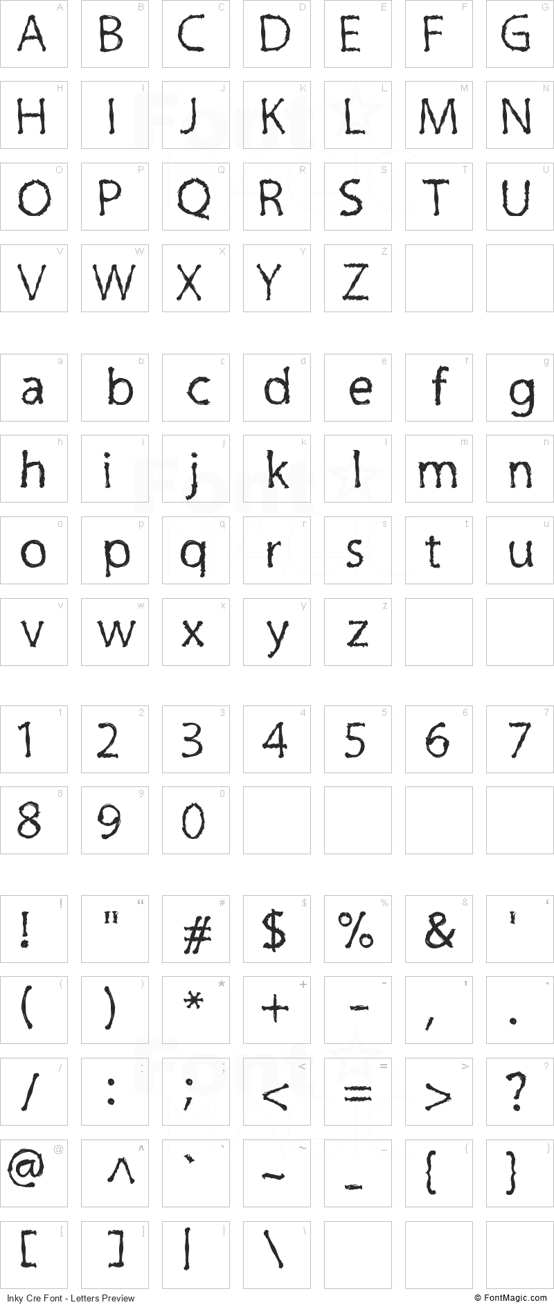 Inky Cre Font - All Latters Preview Chart