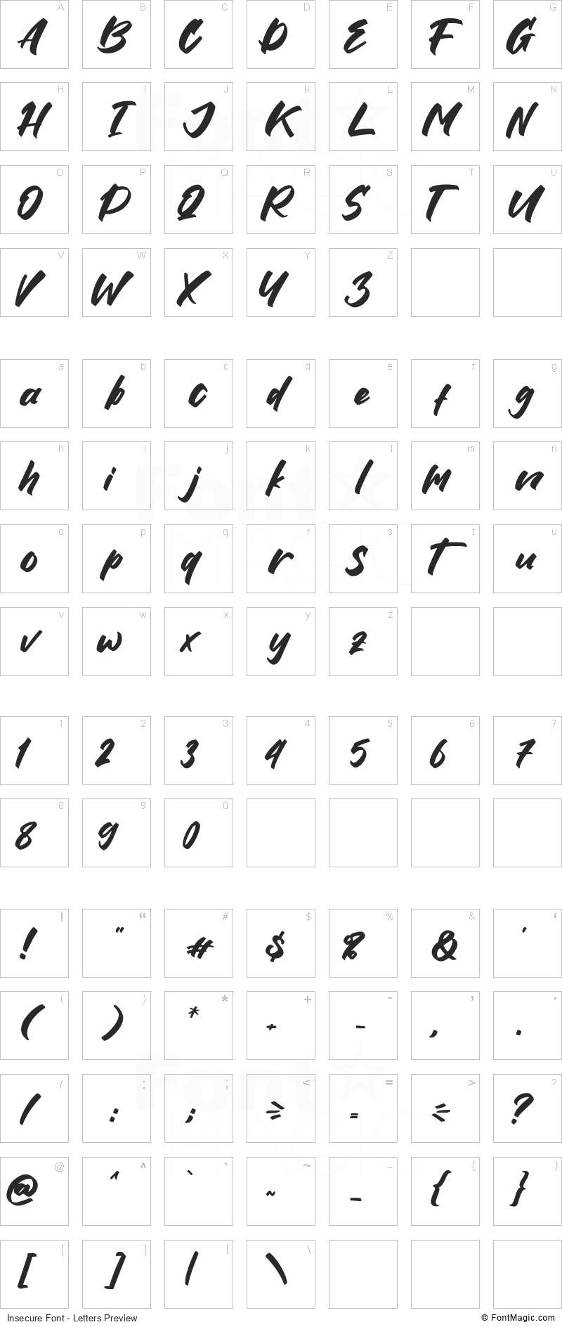 Insecure Font - All Latters Preview Chart