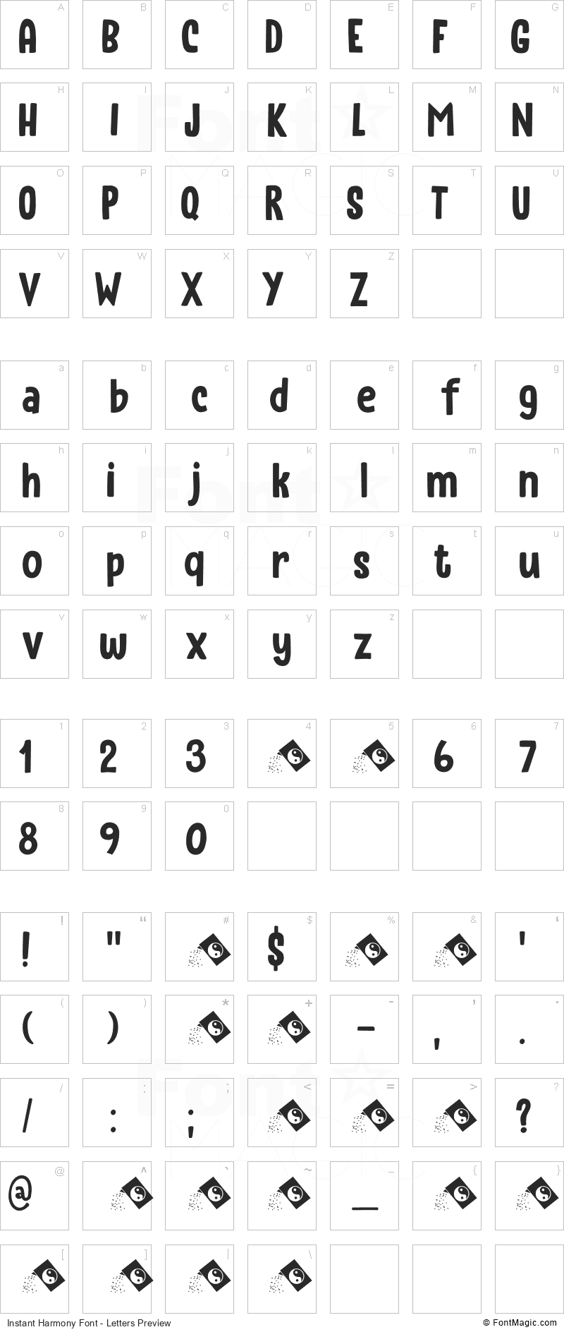 Instant Harmony Font - All Latters Preview Chart
