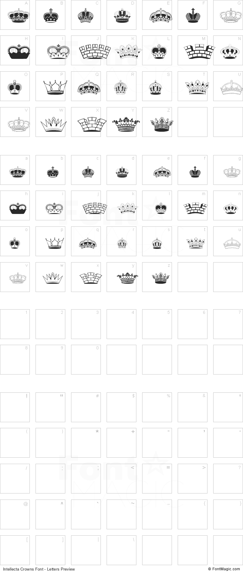 Intellecta Crowns Font - All Latters Preview Chart