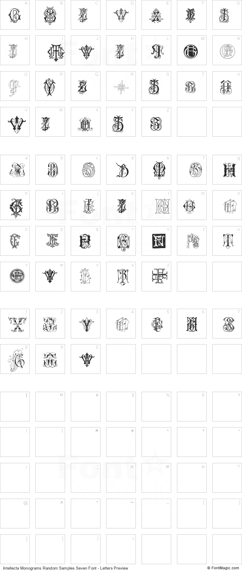 Intellecta Monograms Random Samples Seven Font - All Latters Preview Chart