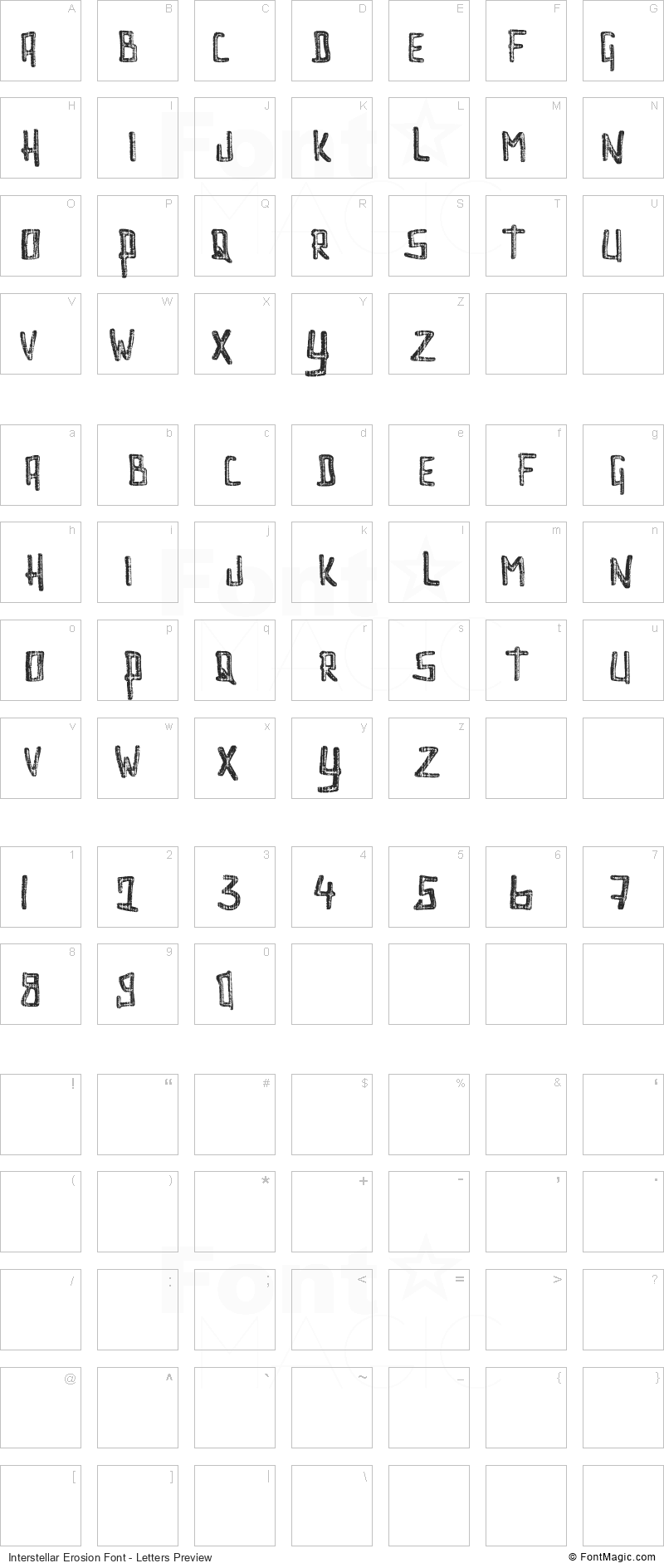Interstellar Erosion Font - All Latters Preview Chart