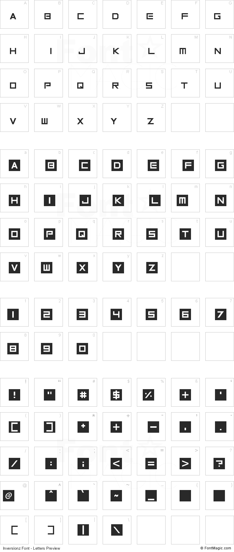 Inversionz Font - All Latters Preview Chart