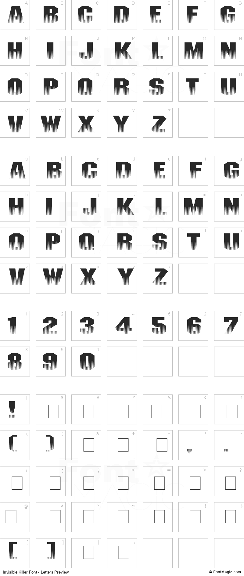 Invisible Killer Font - All Latters Preview Chart