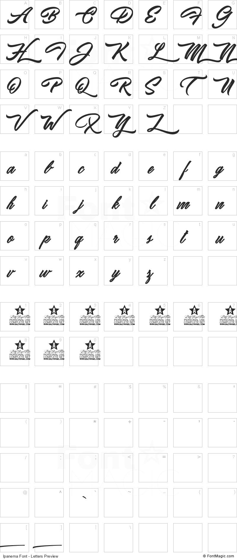 Ipanema Font - All Latters Preview Chart