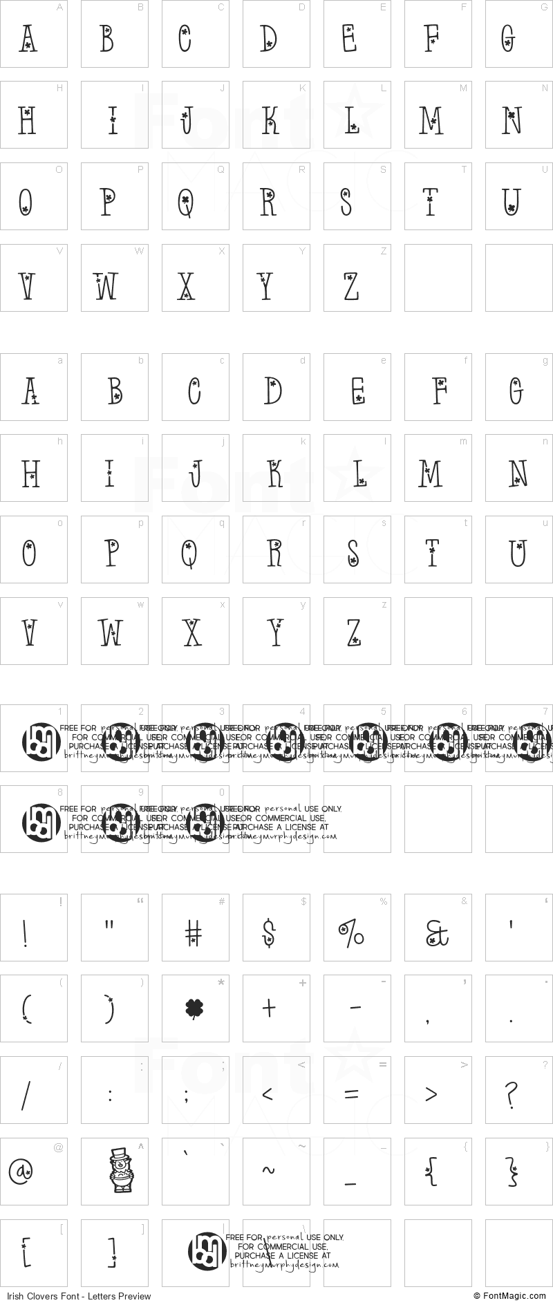 Irish Clovers Font - All Latters Preview Chart
