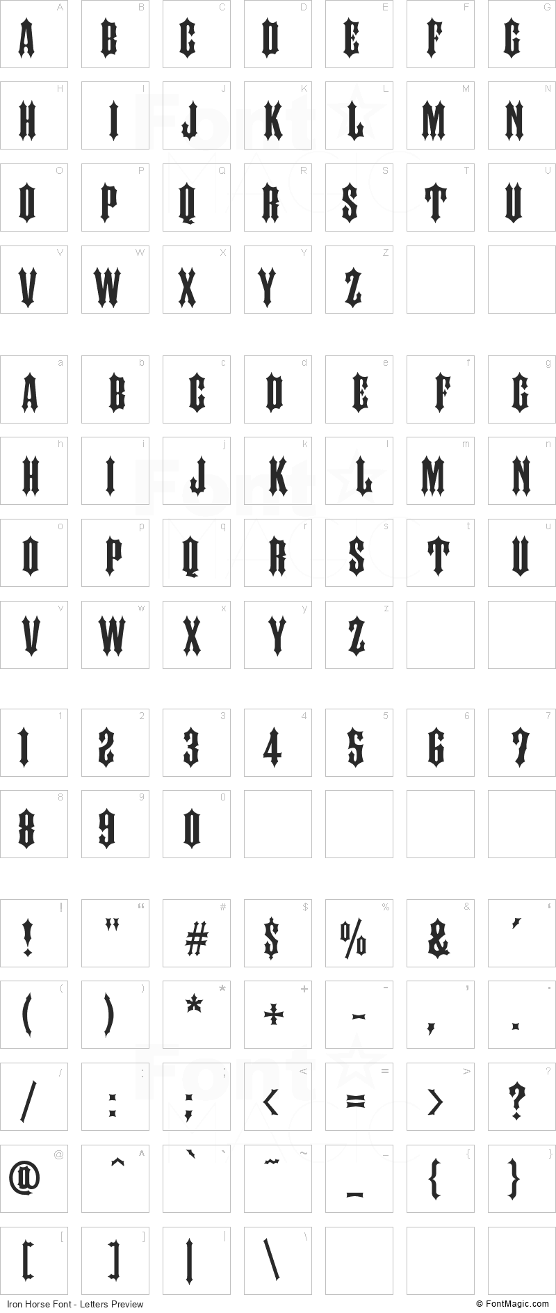 Iron Horse Font - All Latters Preview Chart