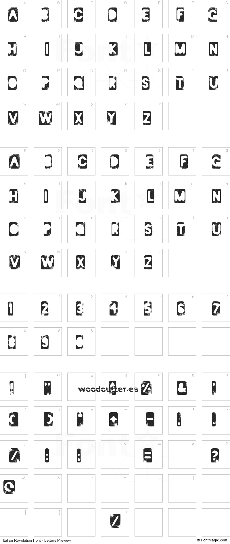 Italian Revolution Font - All Latters Preview Chart