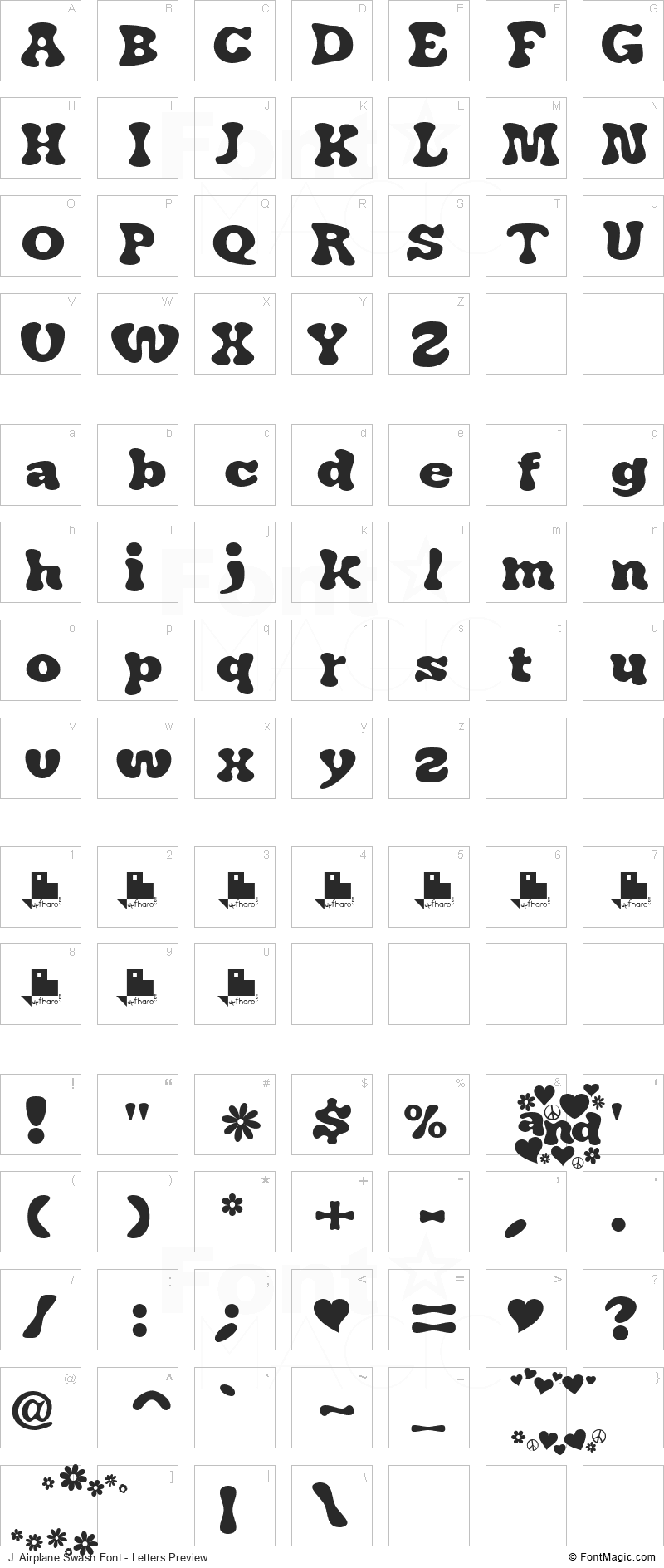 J. Airplane Swash Font - All Latters Preview Chart