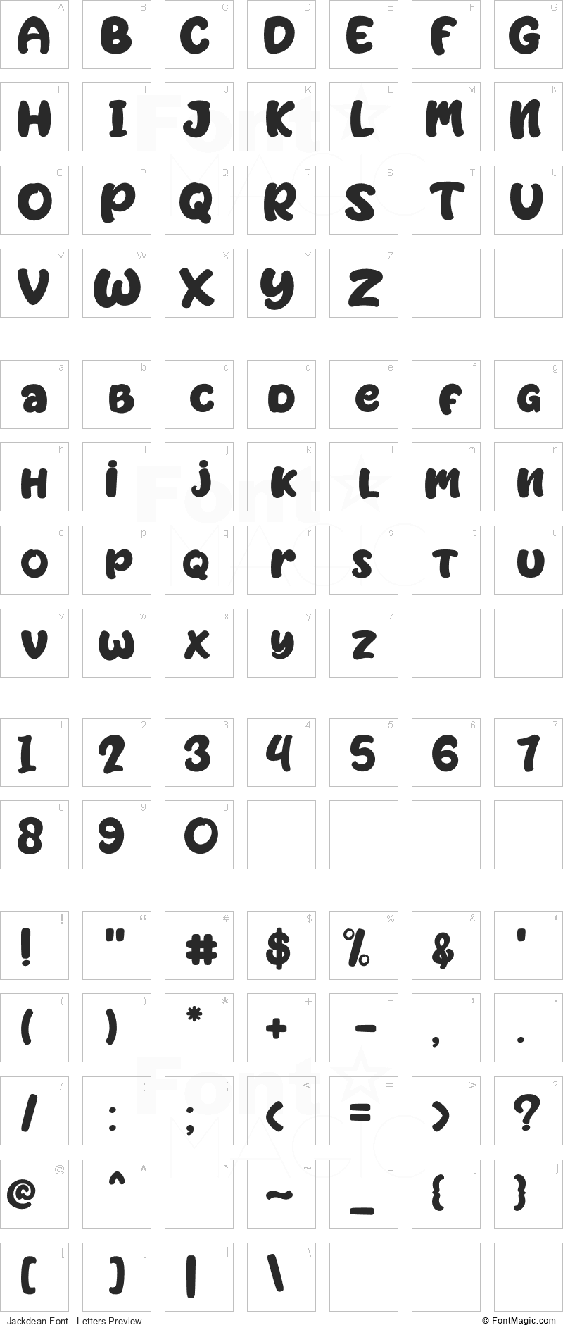 Jackdean Font - All Latters Preview Chart