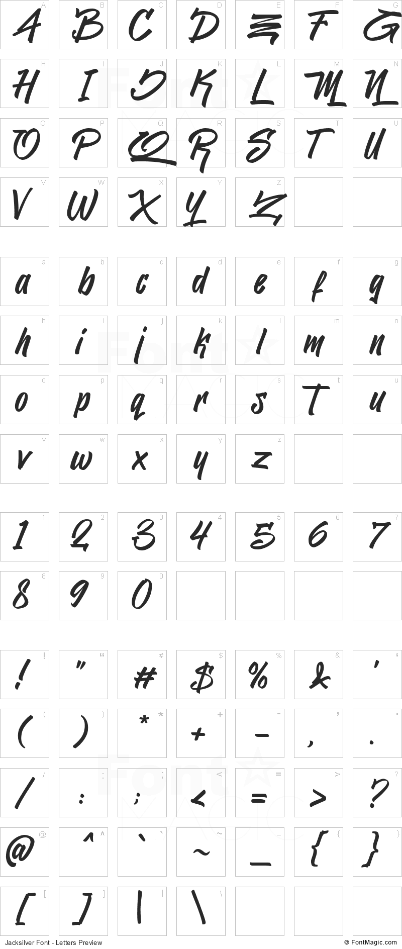 Jacksilver Font - All Latters Preview Chart