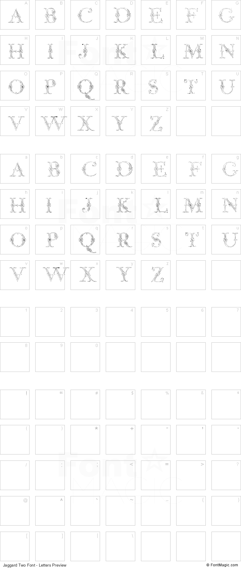 Jaggard Two Font - All Latters Preview Chart
