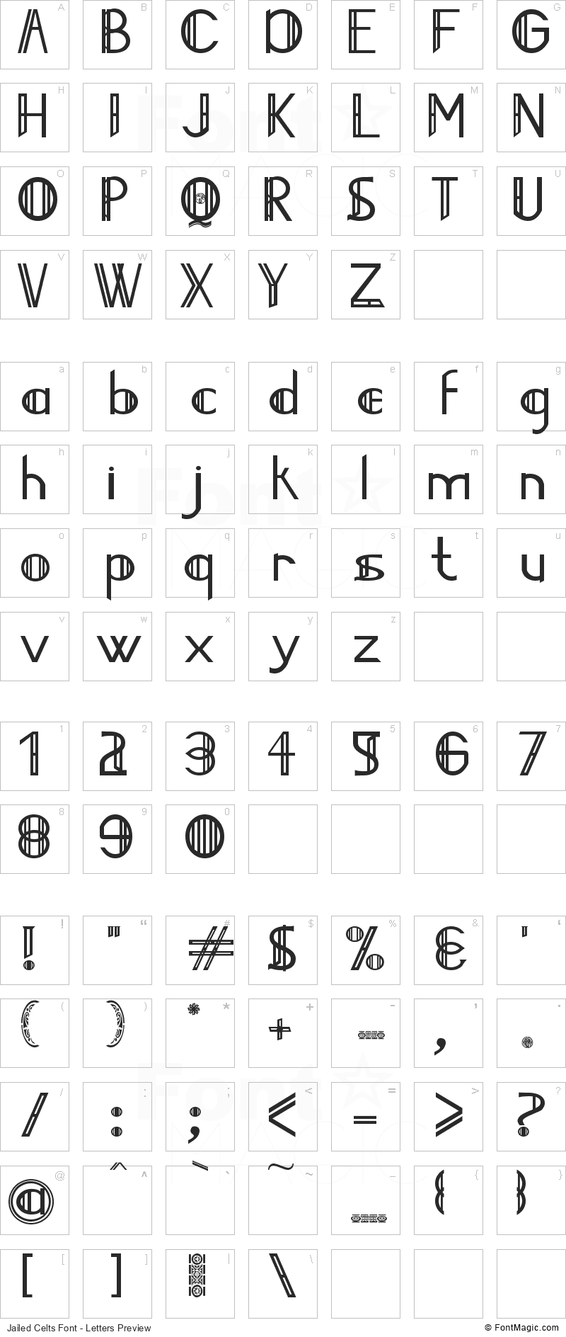 Jailed Celts Font - All Latters Preview Chart