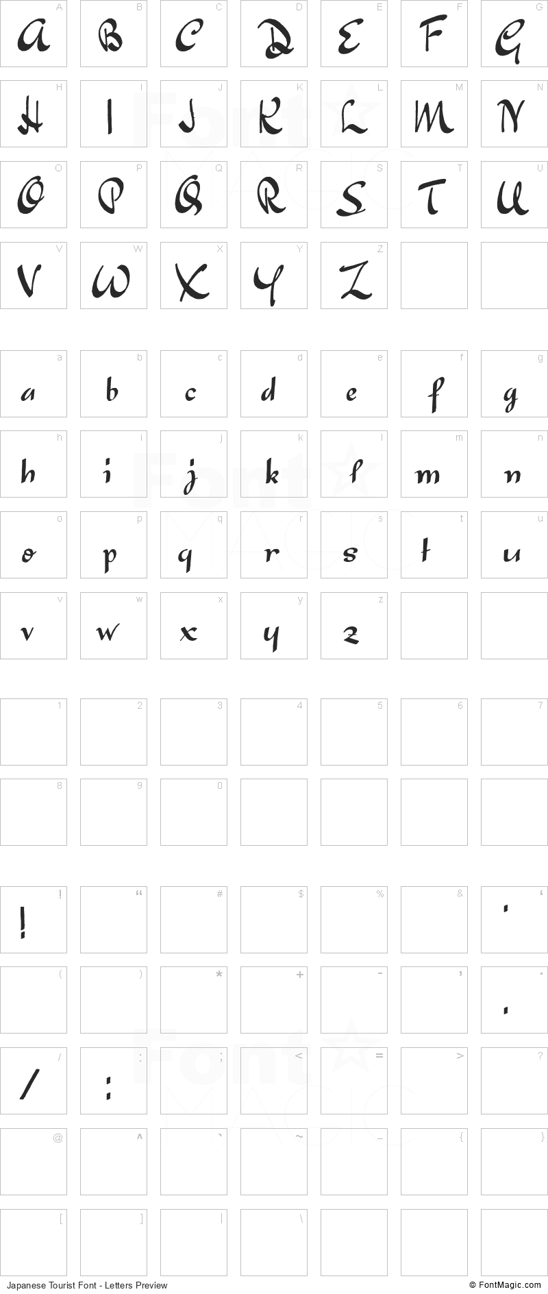 Japanese Tourist Font - All Latters Preview Chart