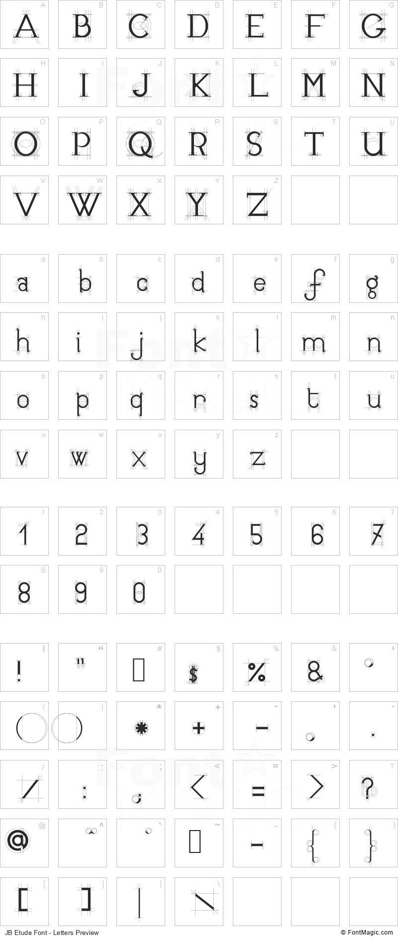 JB Etude Font - All Latters Preview Chart