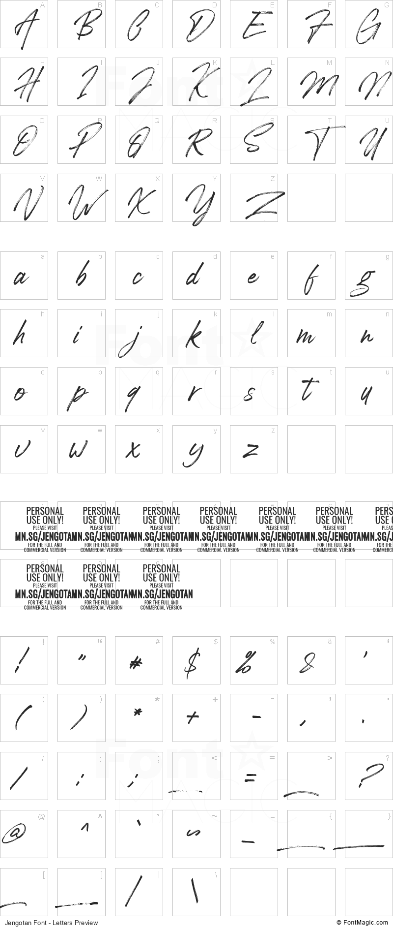 Jengotan Font - All Latters Preview Chart