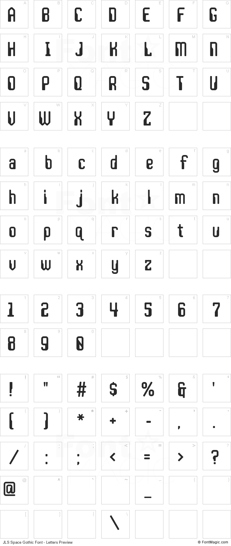 JLS Space Gothic Font - All Latters Preview Chart