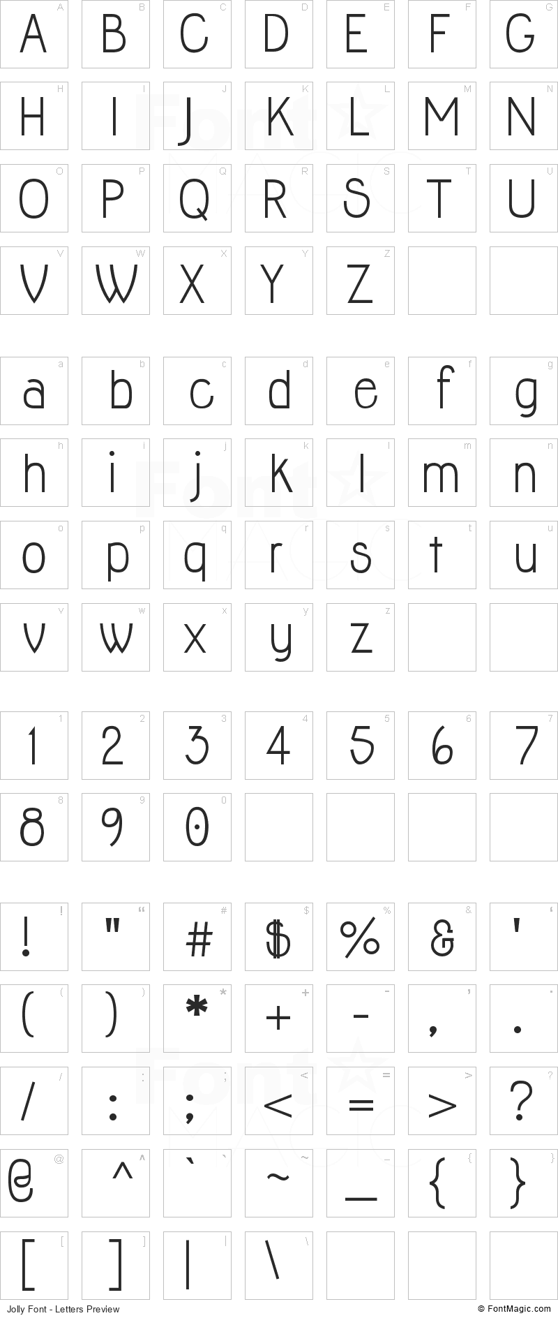 Jolly Font - All Latters Preview Chart