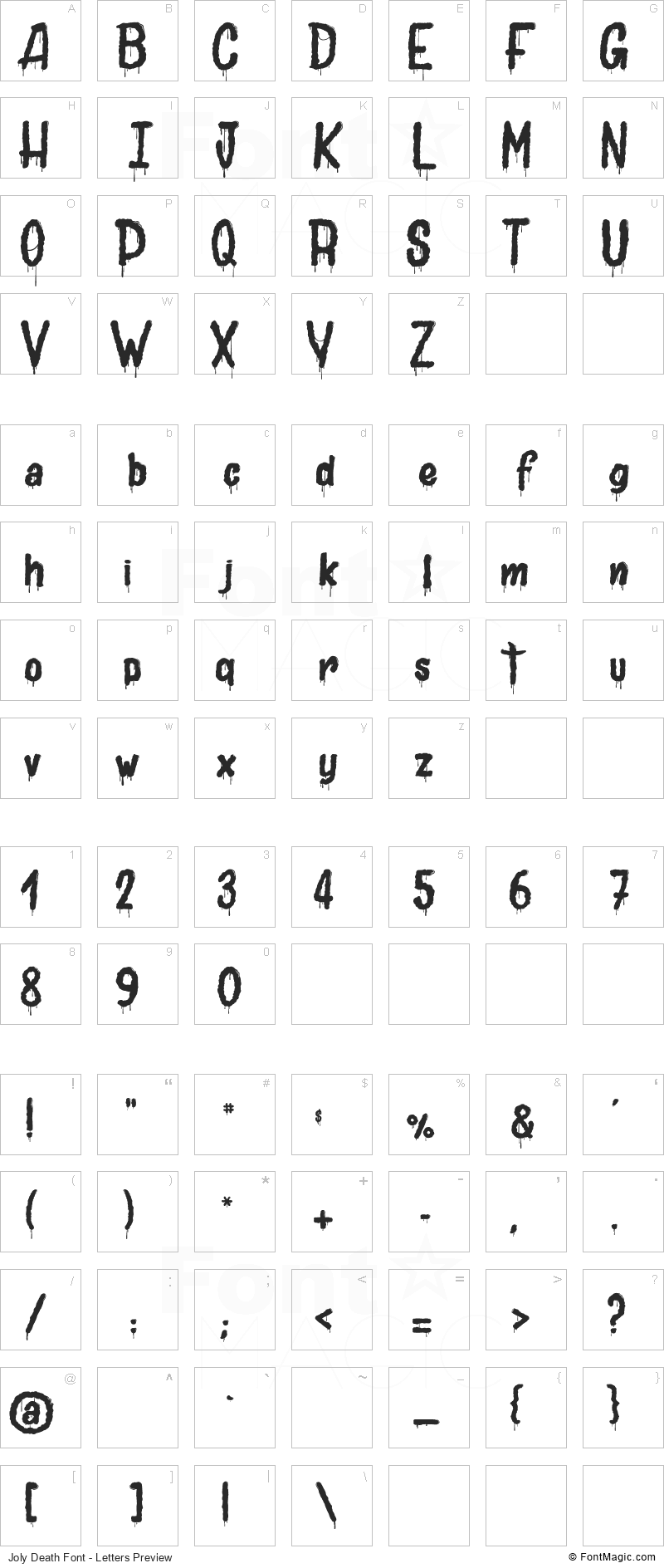 Joly Death Font - All Latters Preview Chart