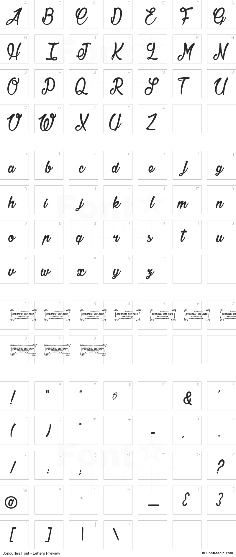 Jonquilles Font - All Latters Preview Chart