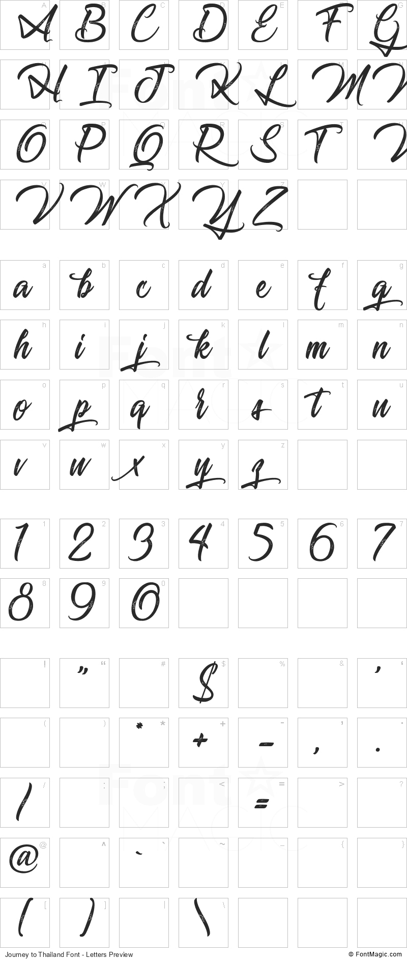 Journey to Thailand Font - All Latters Preview Chart