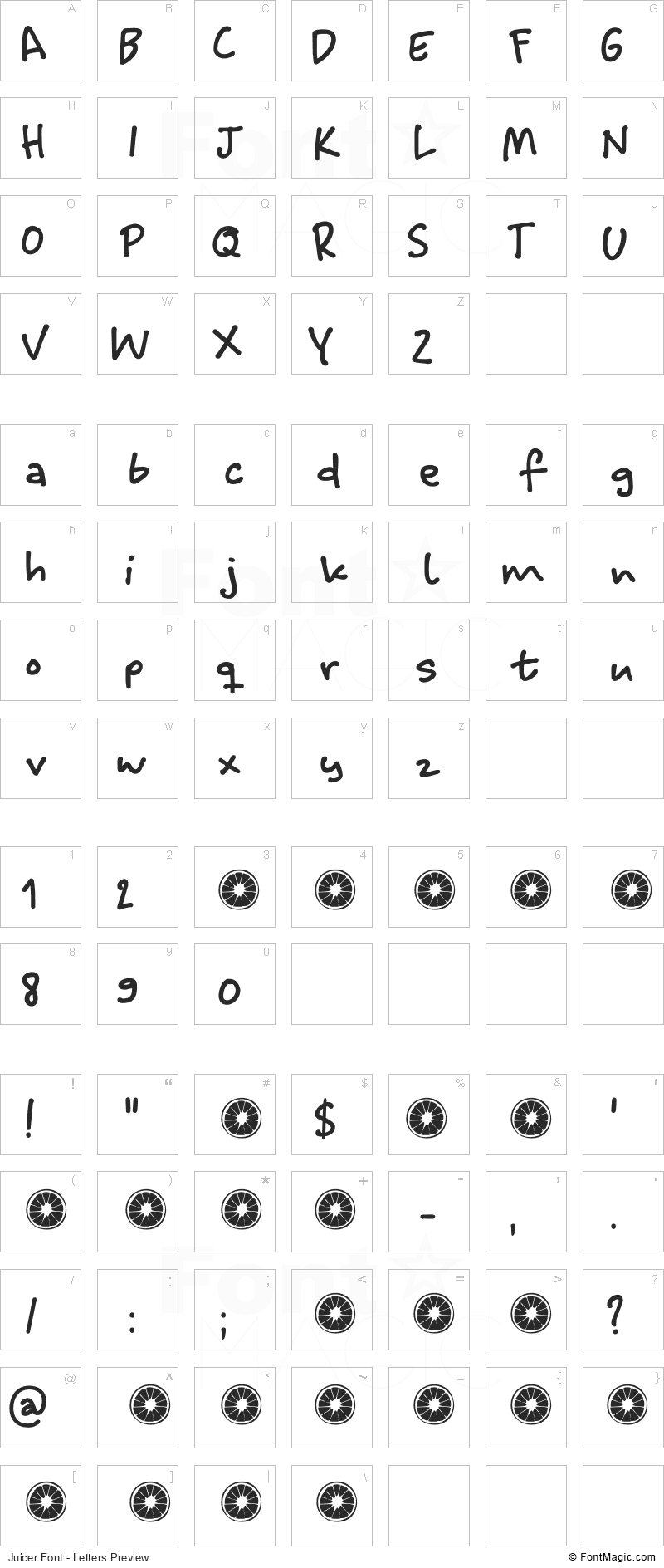 Juicer Font - All Latters Preview Chart