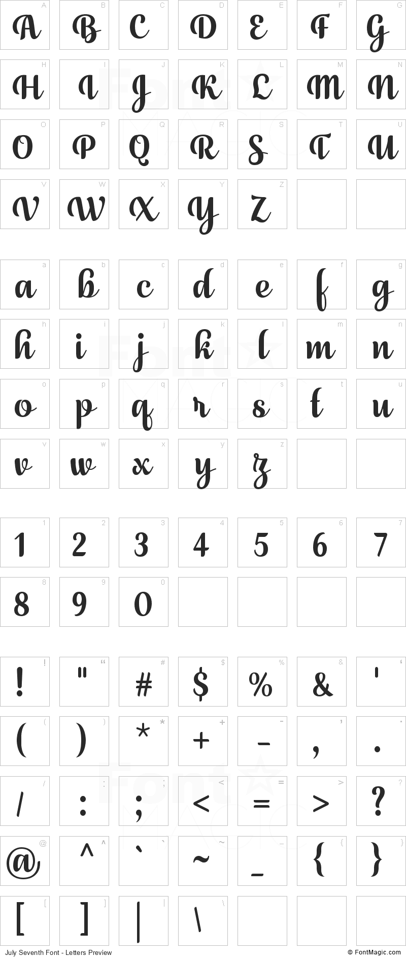 July Seventh Font - All Latters Preview Chart