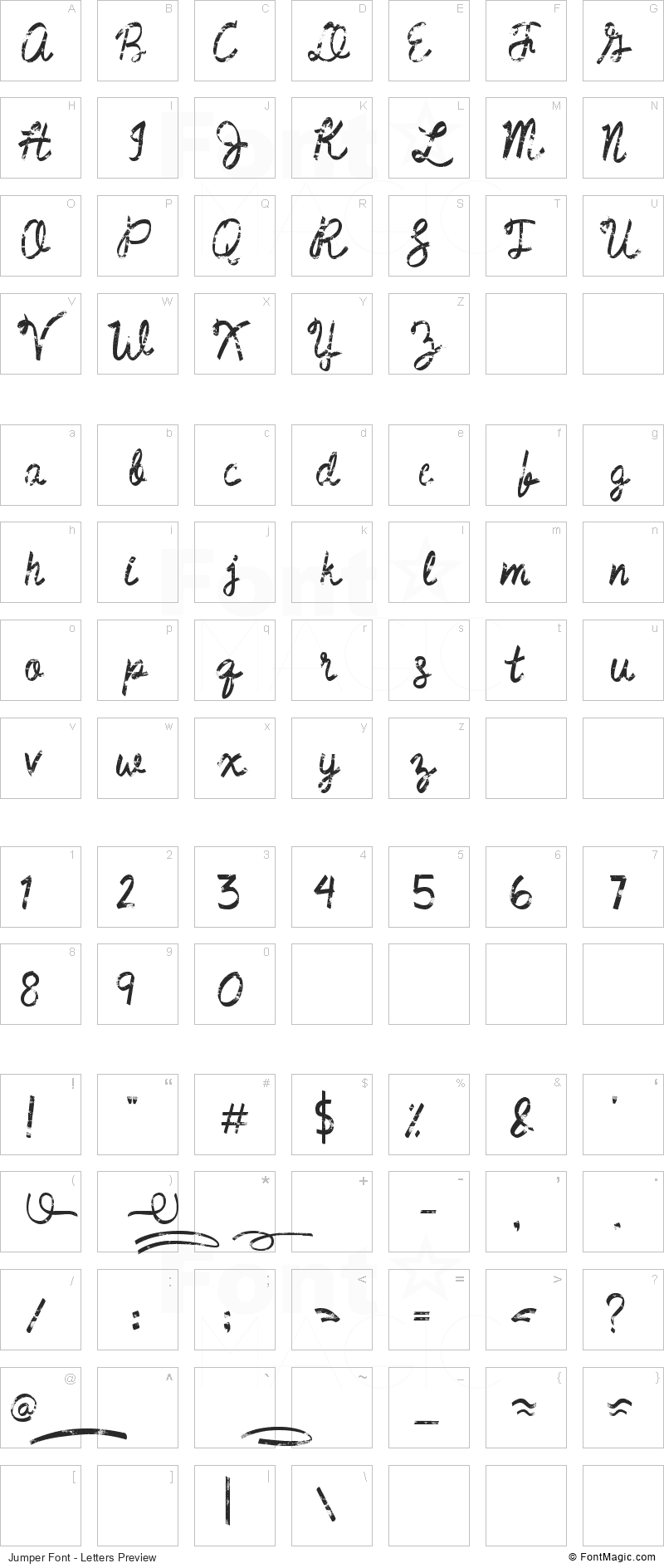 Jumper Font - All Latters Preview Chart
