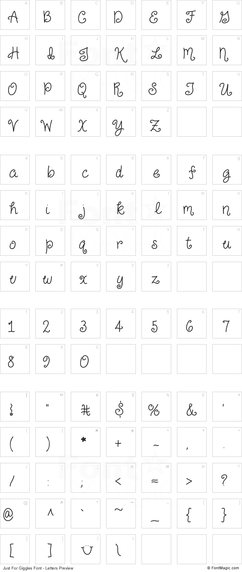 Just For Giggles Font - All Latters Preview Chart