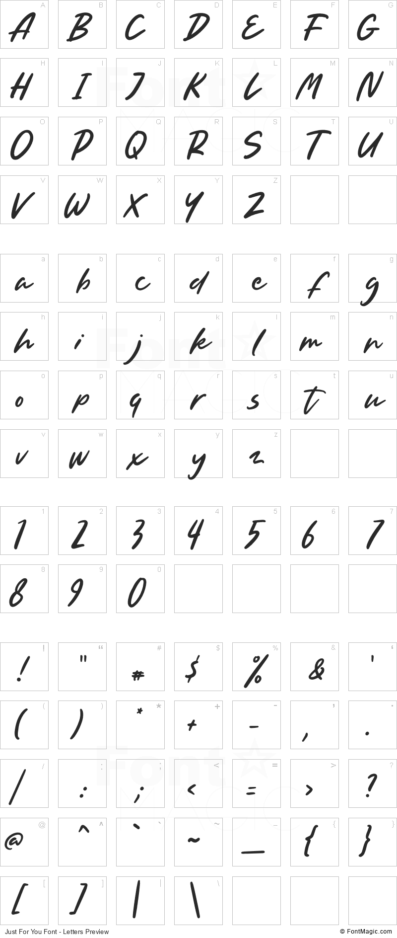 Just For You Font - All Latters Preview Chart