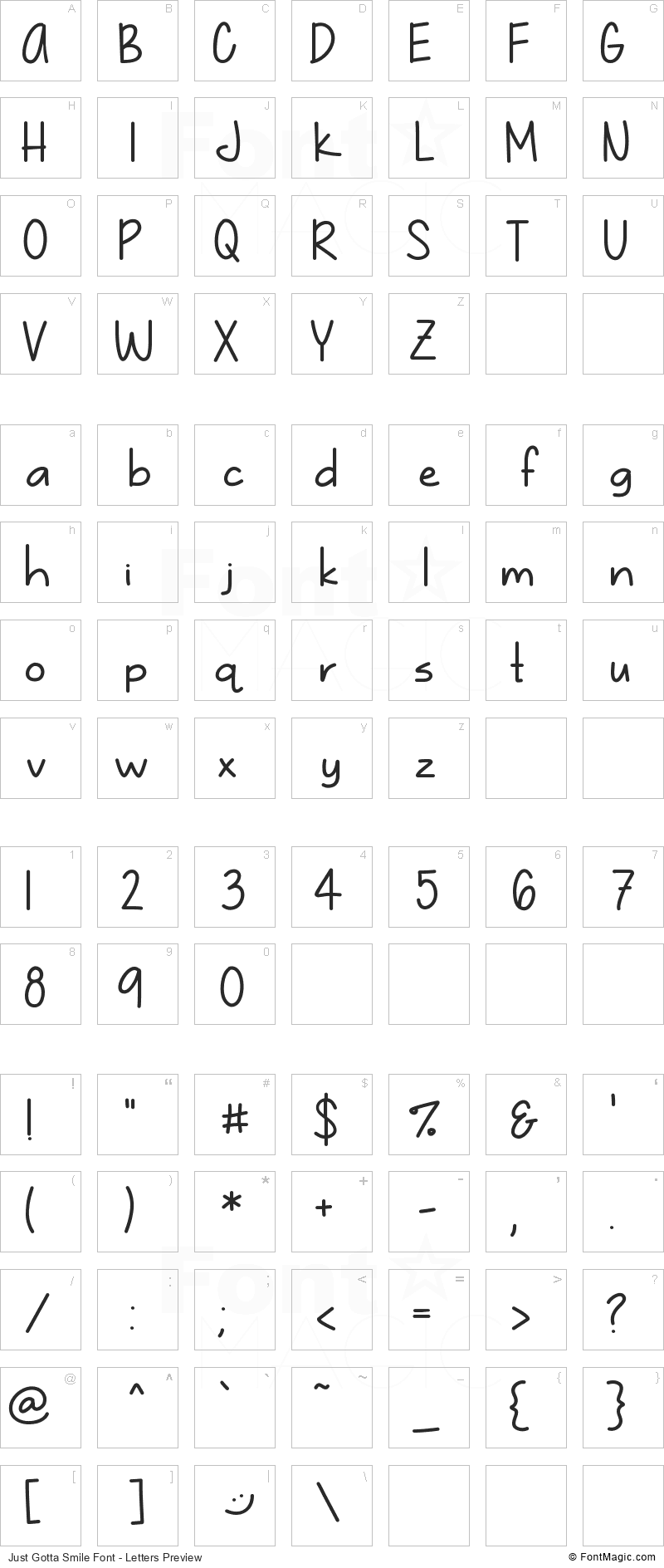 Just Gotta Smile Font - All Latters Preview Chart