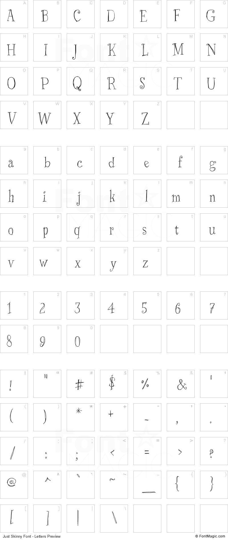 Just Skinny Font - All Latters Preview Chart
