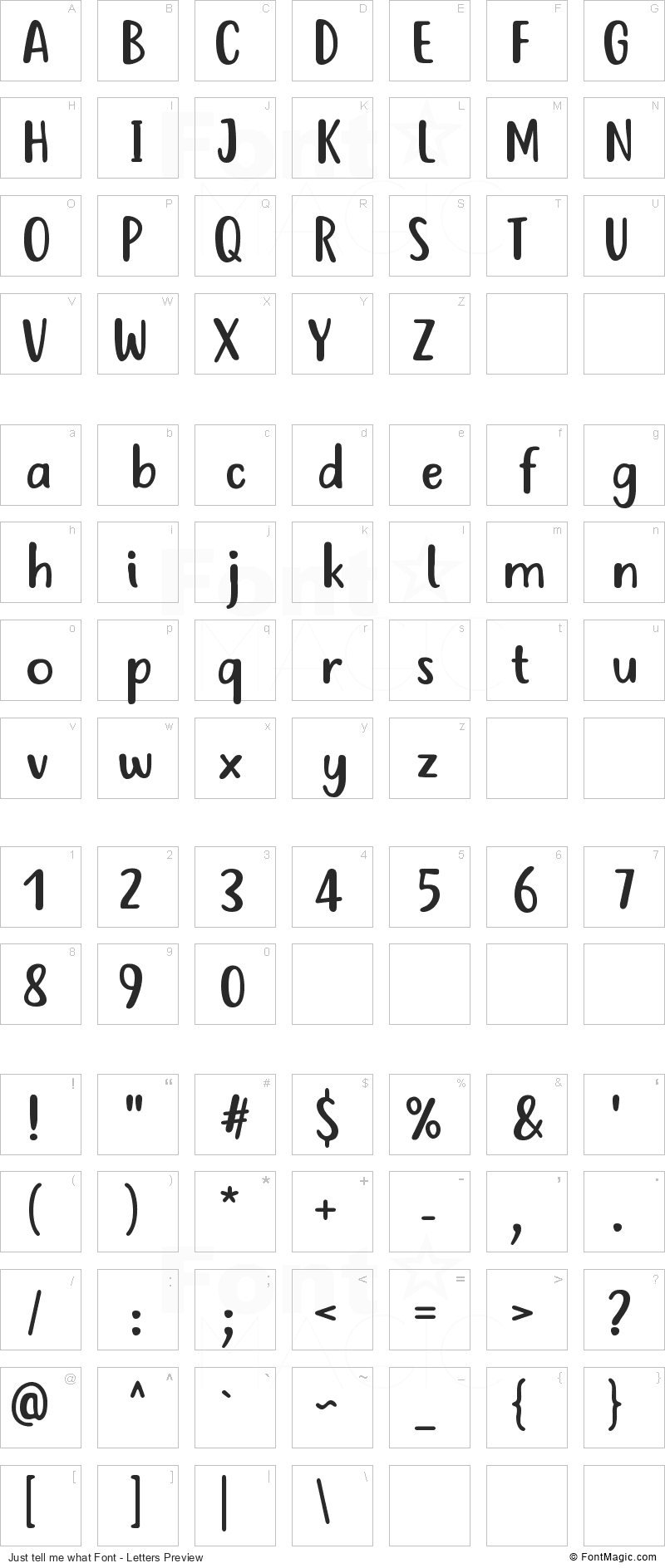 Just tell me what Font - All Latters Preview Chart