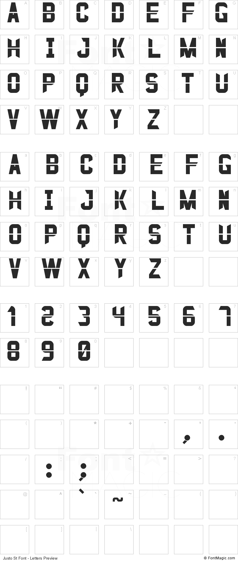 Justo St Font - All Latters Preview Chart