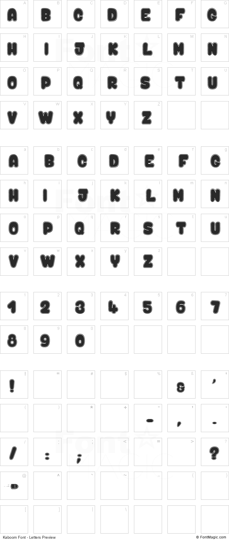 Kaboom Font - All Latters Preview Chart