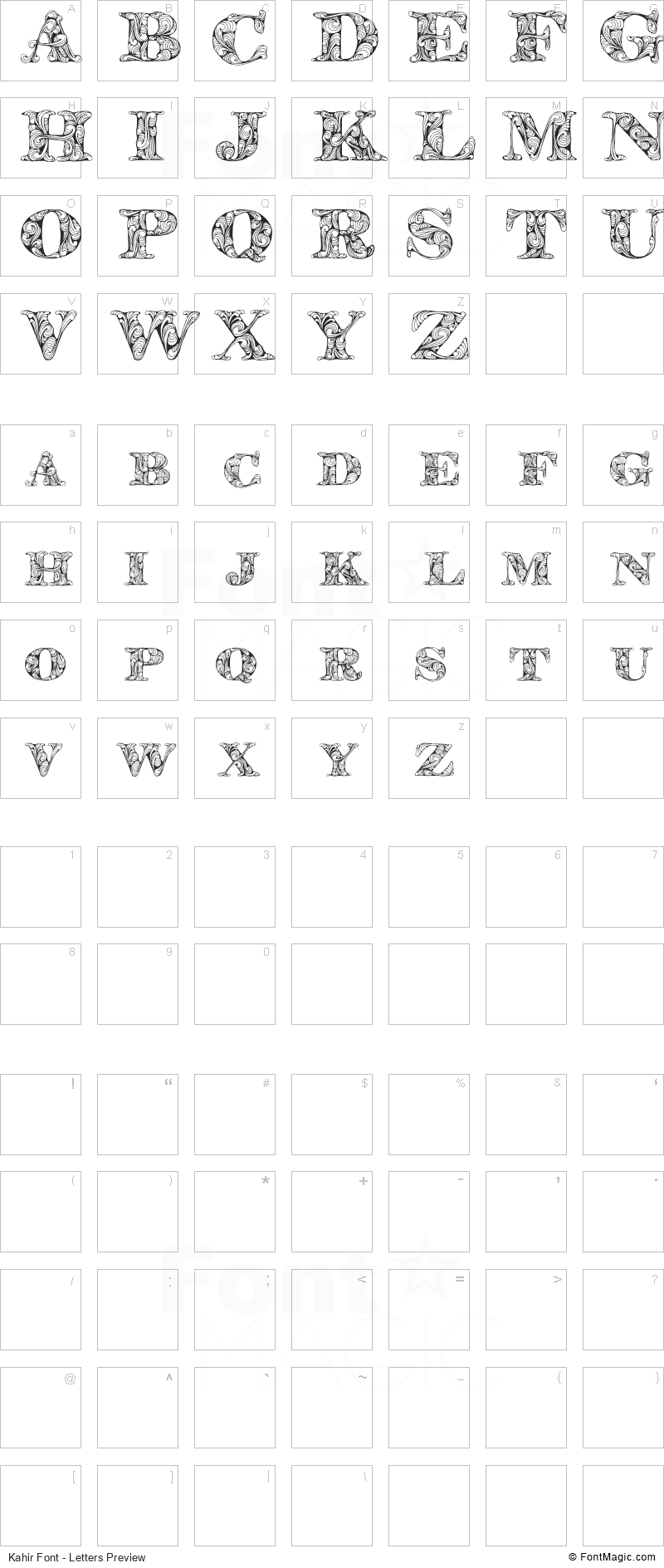 Kahir Font - All Latters Preview Chart