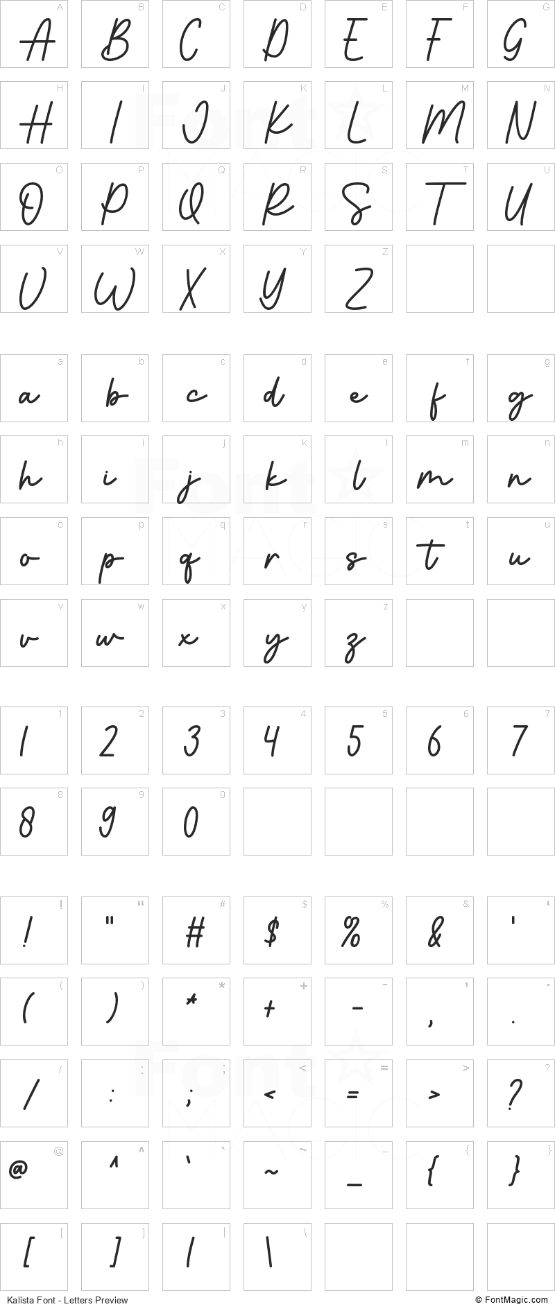 Kalista Font - All Latters Preview Chart