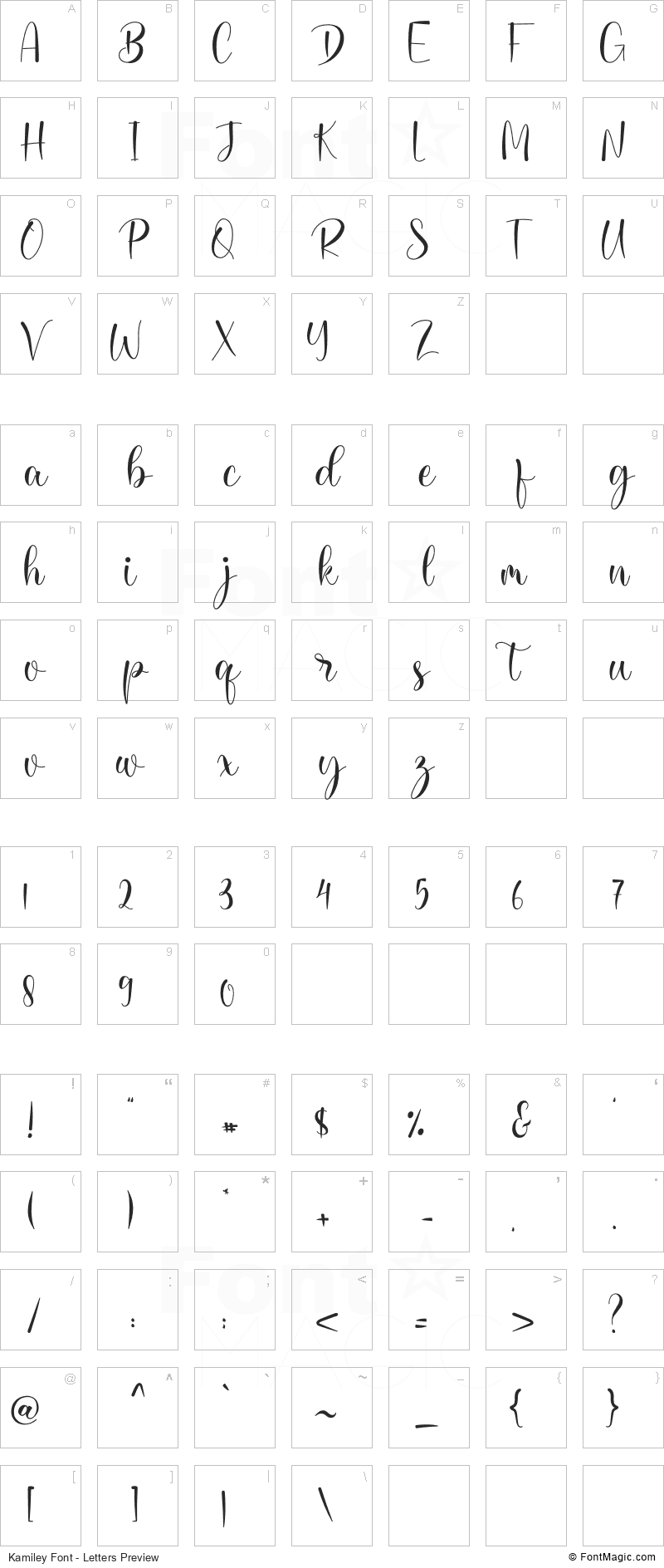 Kamiley Font - All Latters Preview Chart