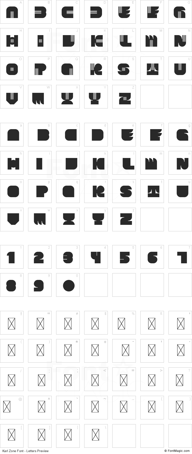 Karl Zone Font - All Latters Preview Chart