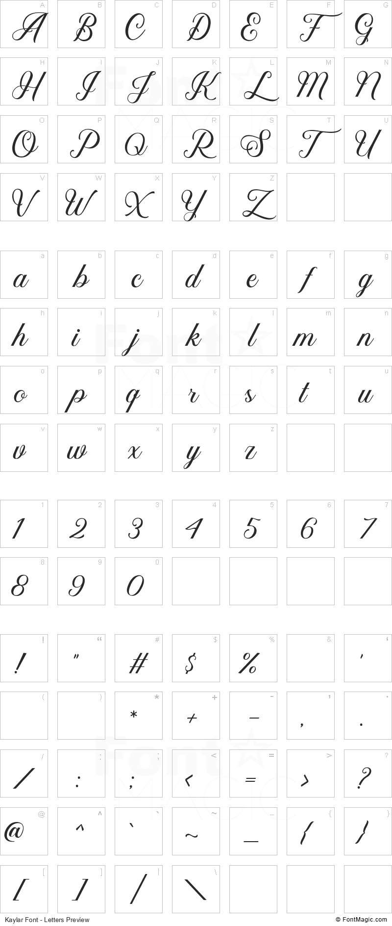 Kaylar Font - All Latters Preview Chart