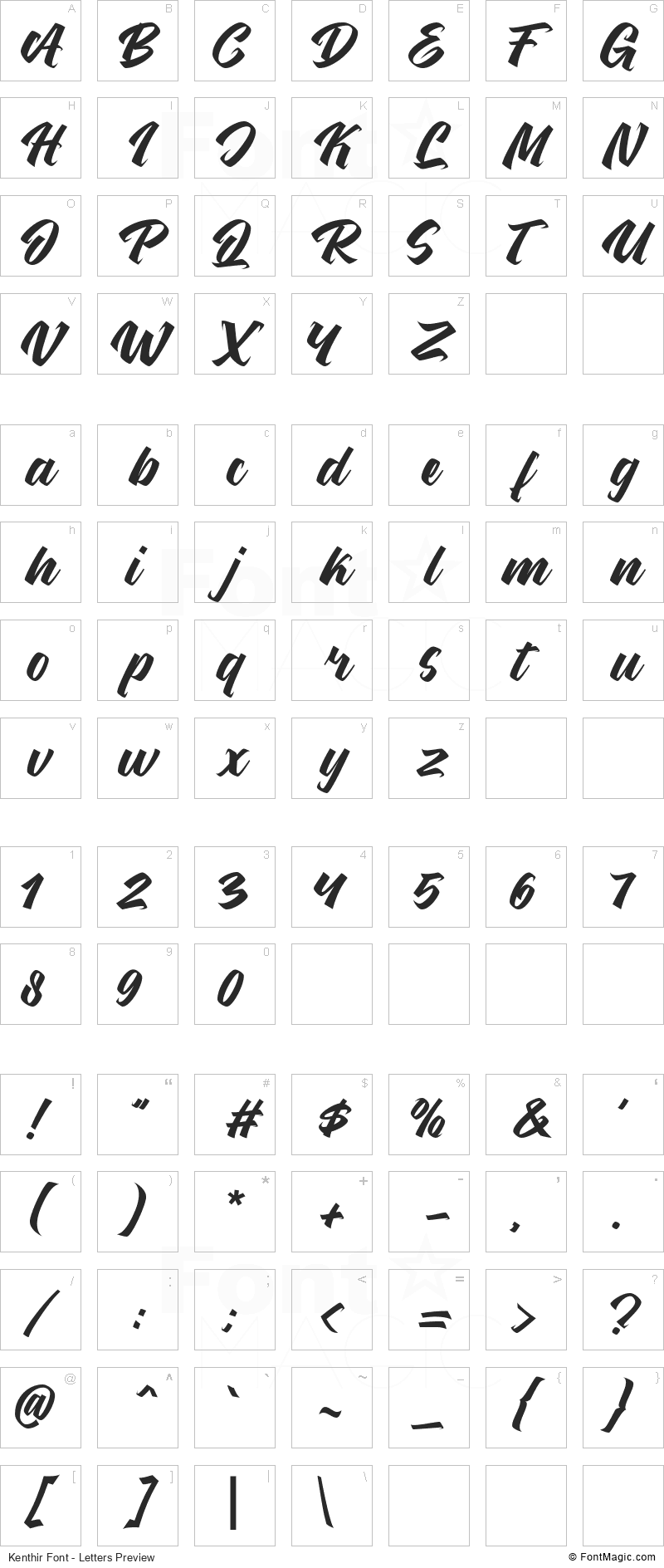 Kenthir Font - All Latters Preview Chart