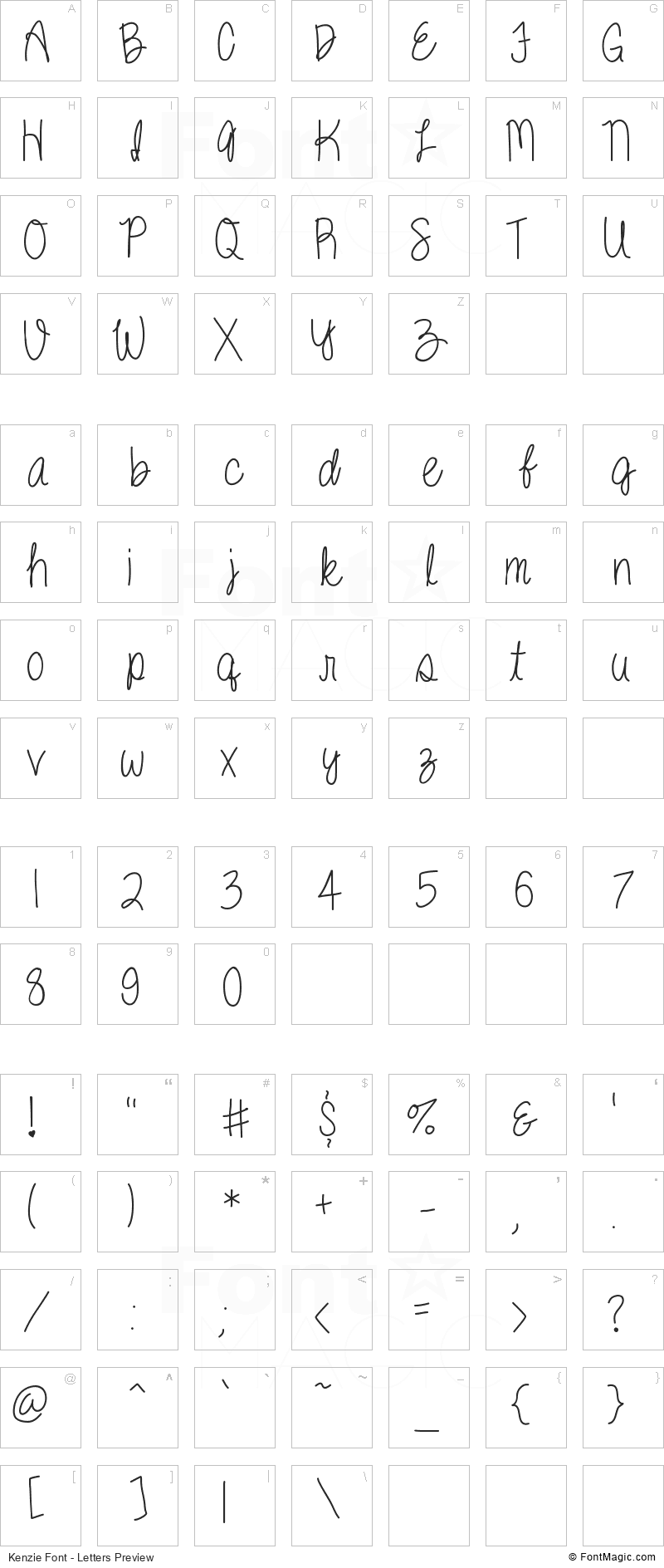 Kenzie Font - All Latters Preview Chart