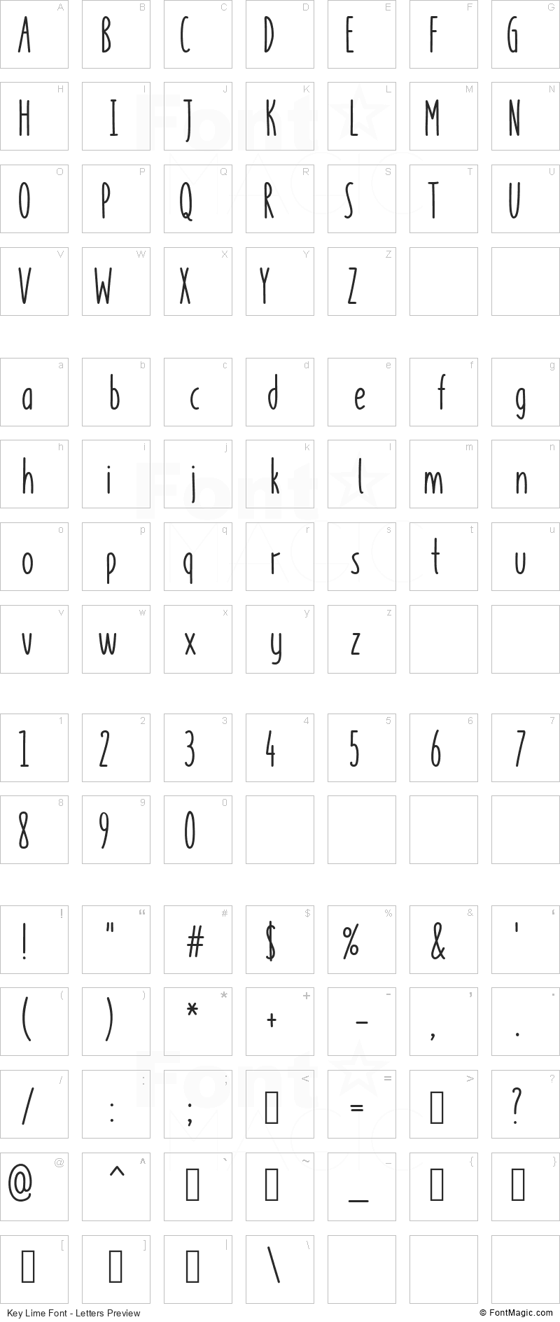 Key Lime Font - All Latters Preview Chart
