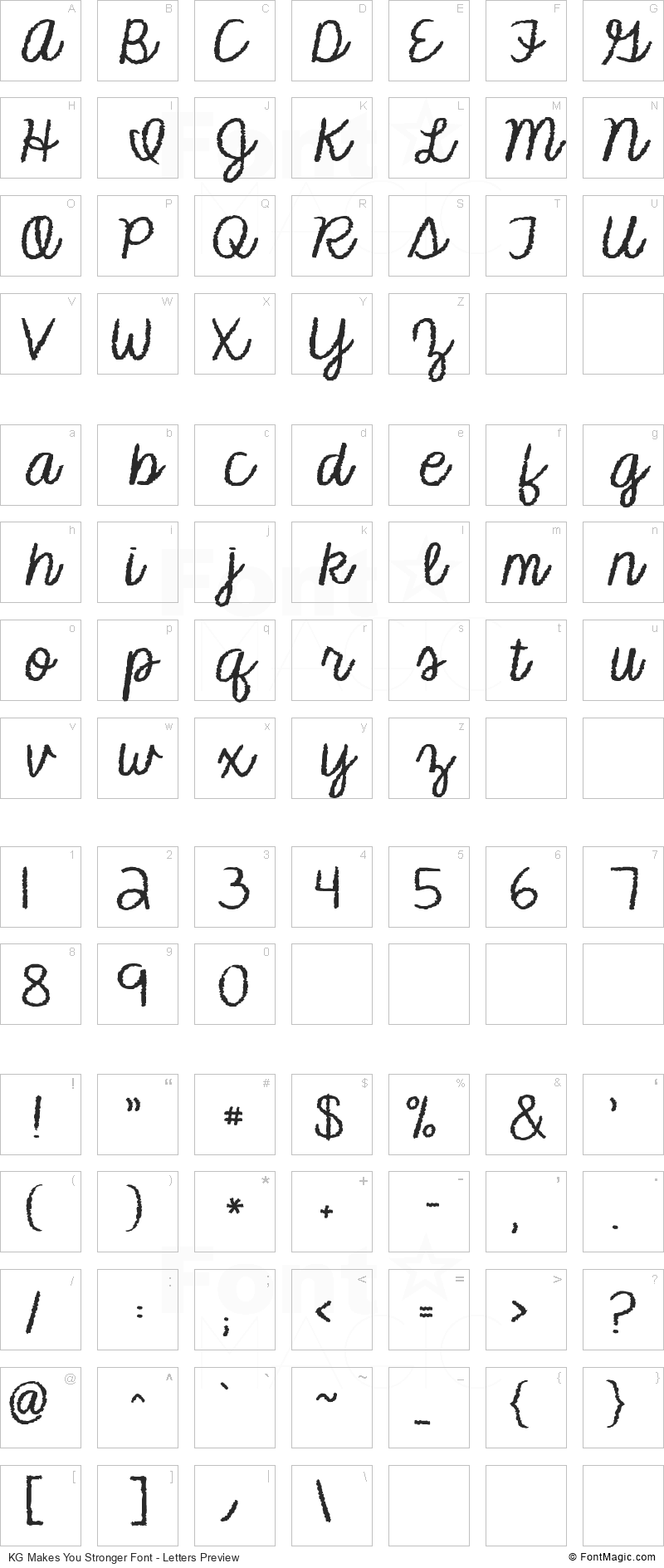 KG Makes You Stronger Font - All Latters Preview Chart